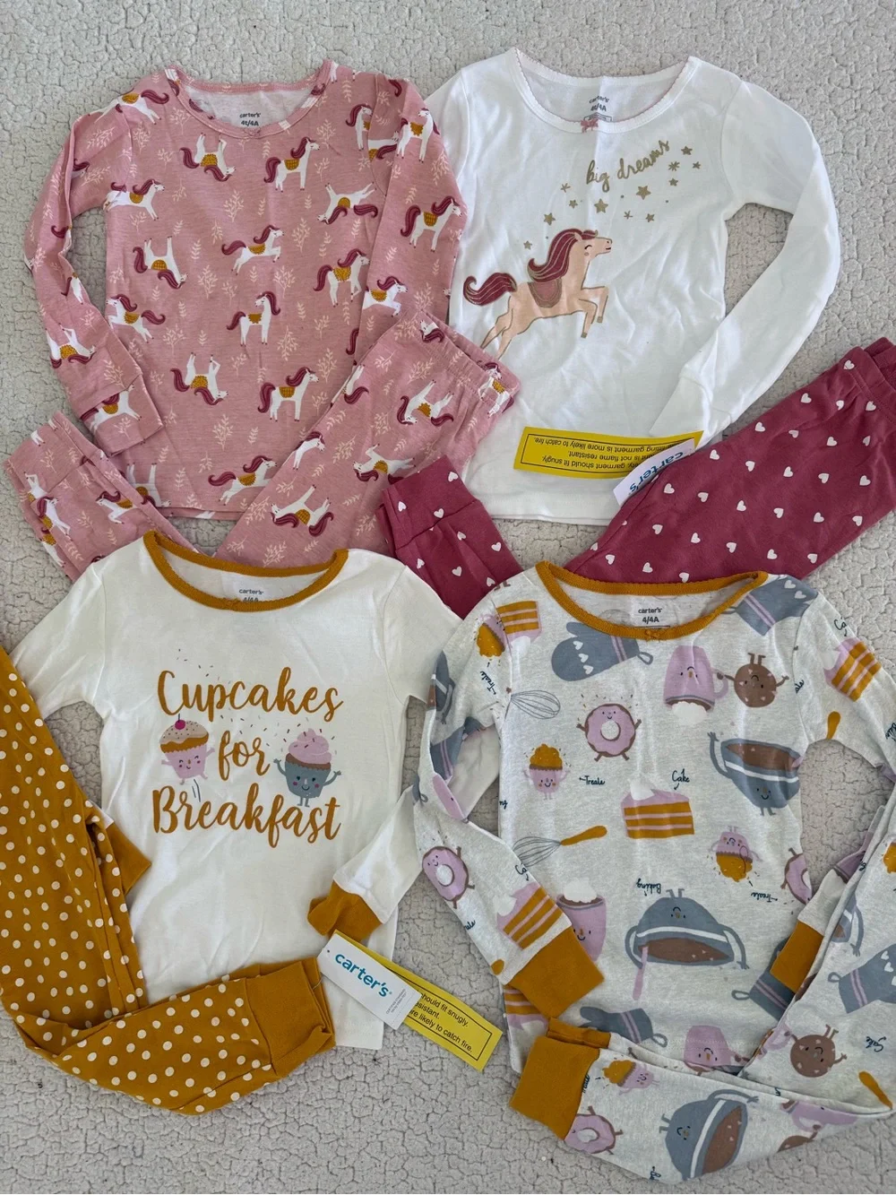 NewCarter's Girls' Unicorn & Dessert Pajama Set - Pink, White, Mustard, Burgundy